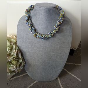Beaded Shades Of Blue Braided Rope Choker